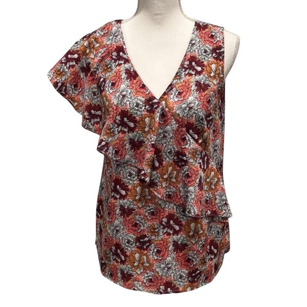 Banana Republic XS White Ruffle One-Shoulder Top Sleeveless Asymmetrical Blouse
